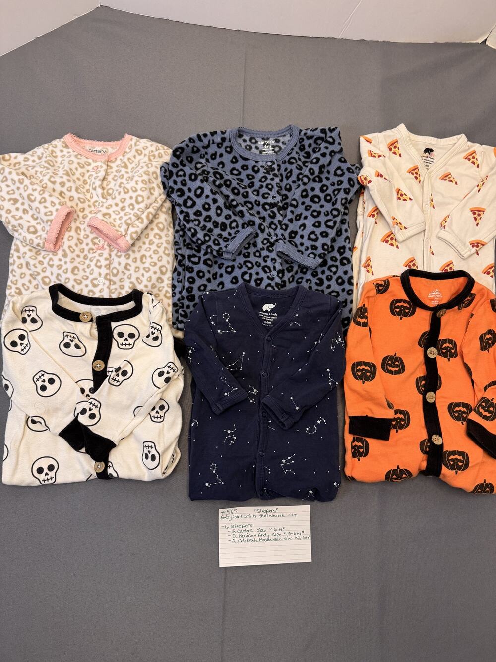 Baby Girl 3-6M Fall/Winter Sleeper Lot - 6 Cozy Sleepers #565